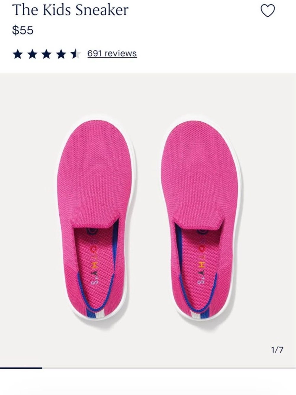 Rothy's Kids Slip-On Sneaker - Bright Pink with Blue Trim